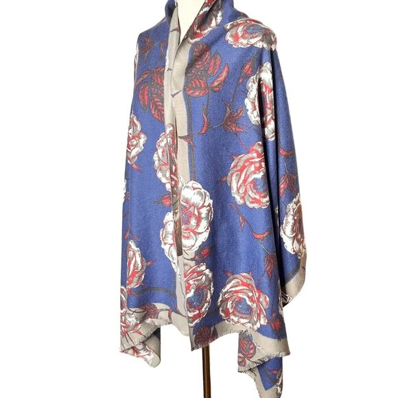 Lulla By Bindya Floral Wrap Shawl 78"x72" Anthropologie Cottage Luxury Cozy Warm - Picture 3 of 7